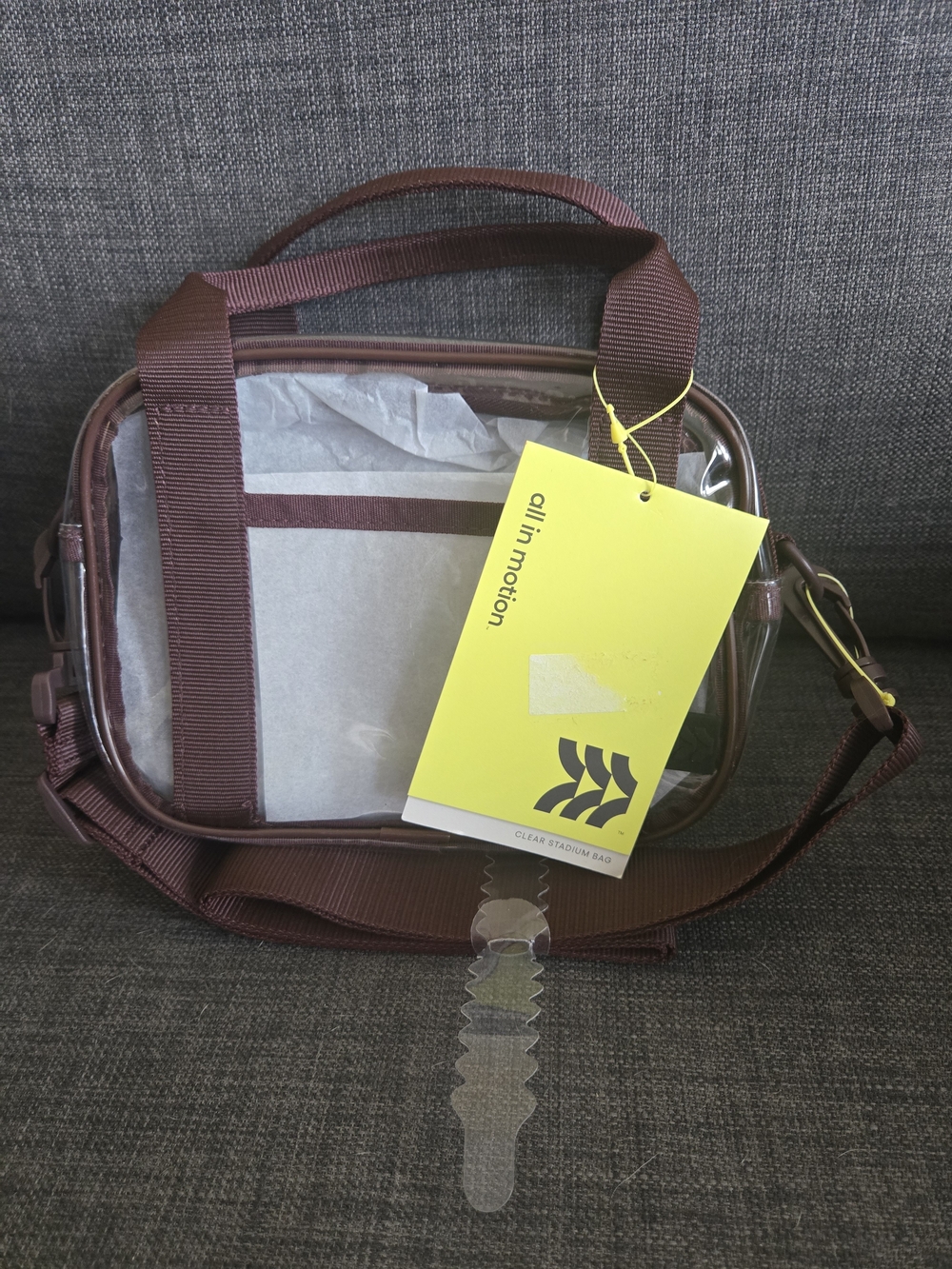 NWT All In Motion Clear Stadium Crossbody Bag with Brown Trim
